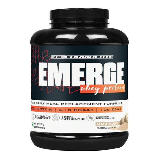 Reformulate Emerge I Whey Protein I Your Daily Meal Replacement Formula I 20 G I Protein I 5.1 G Bcaa's I 10 G Eaa's - Malai Kulfi - 2 kg
