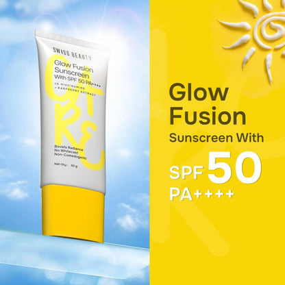 Swiss Beauty Care Glow Fusion Sunscreen SPF 50 PA++++ - 1% Niacinamide & Raspberry Extract - 50 gm