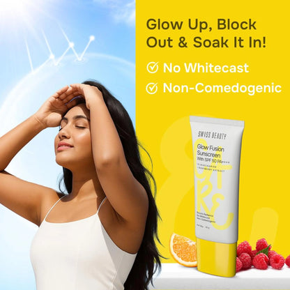 Swiss Beauty Care Glow Fusion Sunscreen SPF 50 PA++++ - 1% Niacinamide & Raspberry Extract - 50 gm