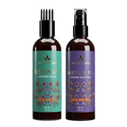 Avimee Herbal Keshpallav Hair Oil & Hairtone PV 1 Handmade Scalp Spray Combo With Rosemary, Amla, Methi & Bhringraj - Combo
