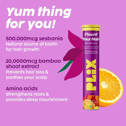 PLIX The Plant Fix Flaunt Your Hair Natural Biotin Effervescent Tablets - Orange Burst - 15 tabs