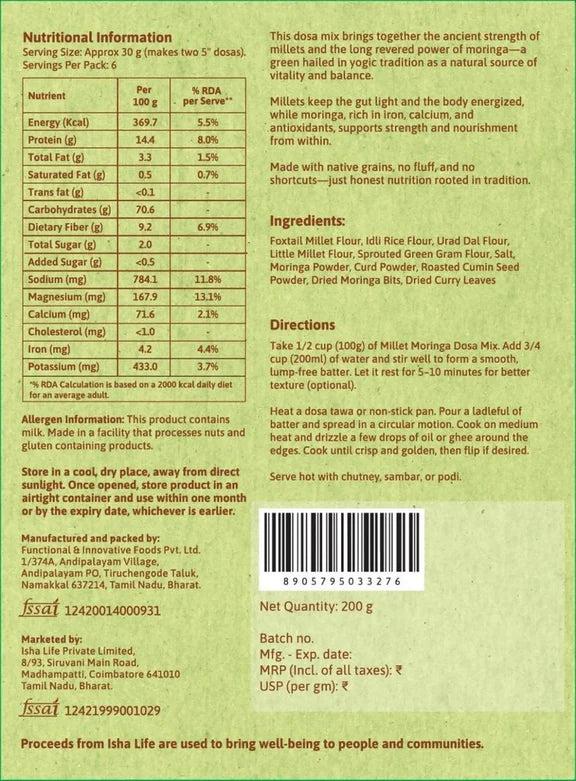Isha Life Millet and Moringa Dosa Mix - 200 gm