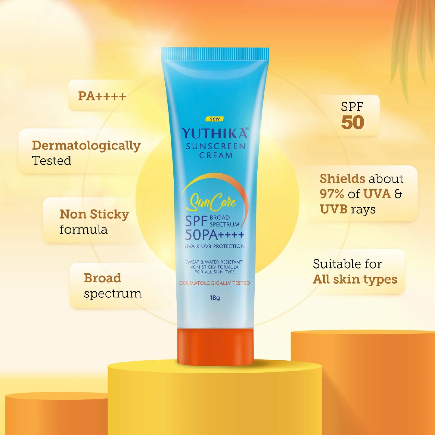 Yuthika Sunscreen Lotion SPF 50 PA+++(Pack of 3) - 18 gm - Set of 3