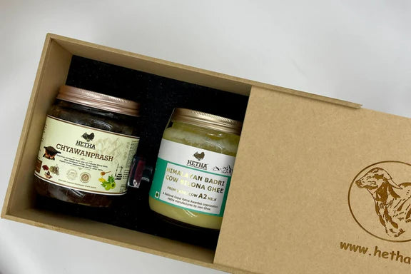 Hetha Gift Box with Himalayan Badri Cow A2 Cultured Bilona Ghee, Chyawanprash, Honey & Lip Balm - Kit