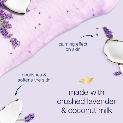 Dove Exfoliating Body Polish Scrub With Crushed Lavender And Coconut Milk - 298 gm