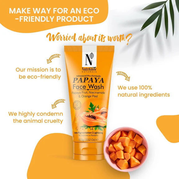 NutriGlow NATURAL'S Advanced Pro Formula Papaya for Skin Brightening & Tan Removal Face Wash - 100 gm