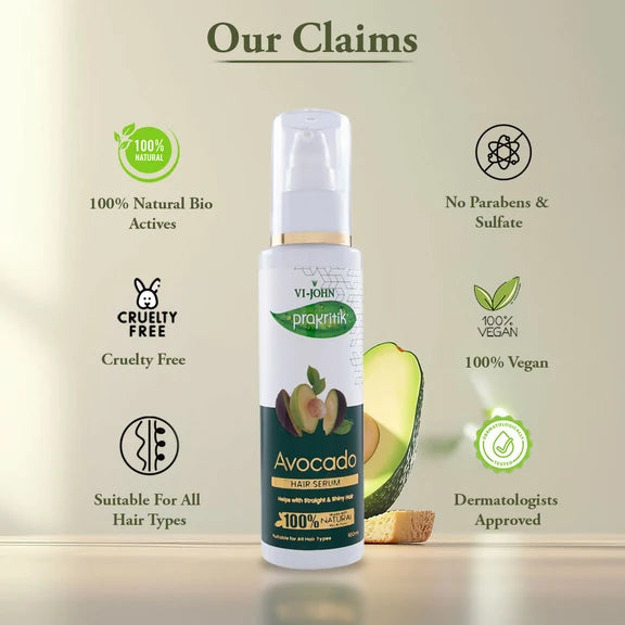 VI-JOHN Prakritik Avocado Hair serum Prevents dryness & Adds shine, 100% Natural Bio-Actives - 100 ml