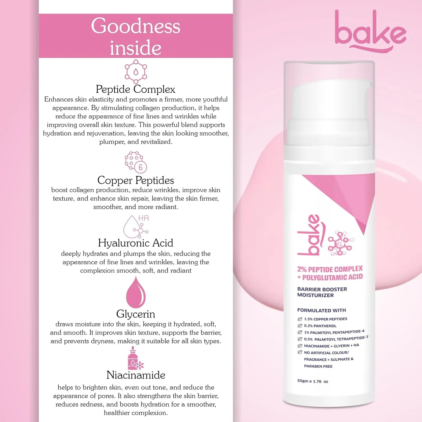 Bake Super Glow+ Glazed Peptide Barrier Repair Moisturizer - 50 gm