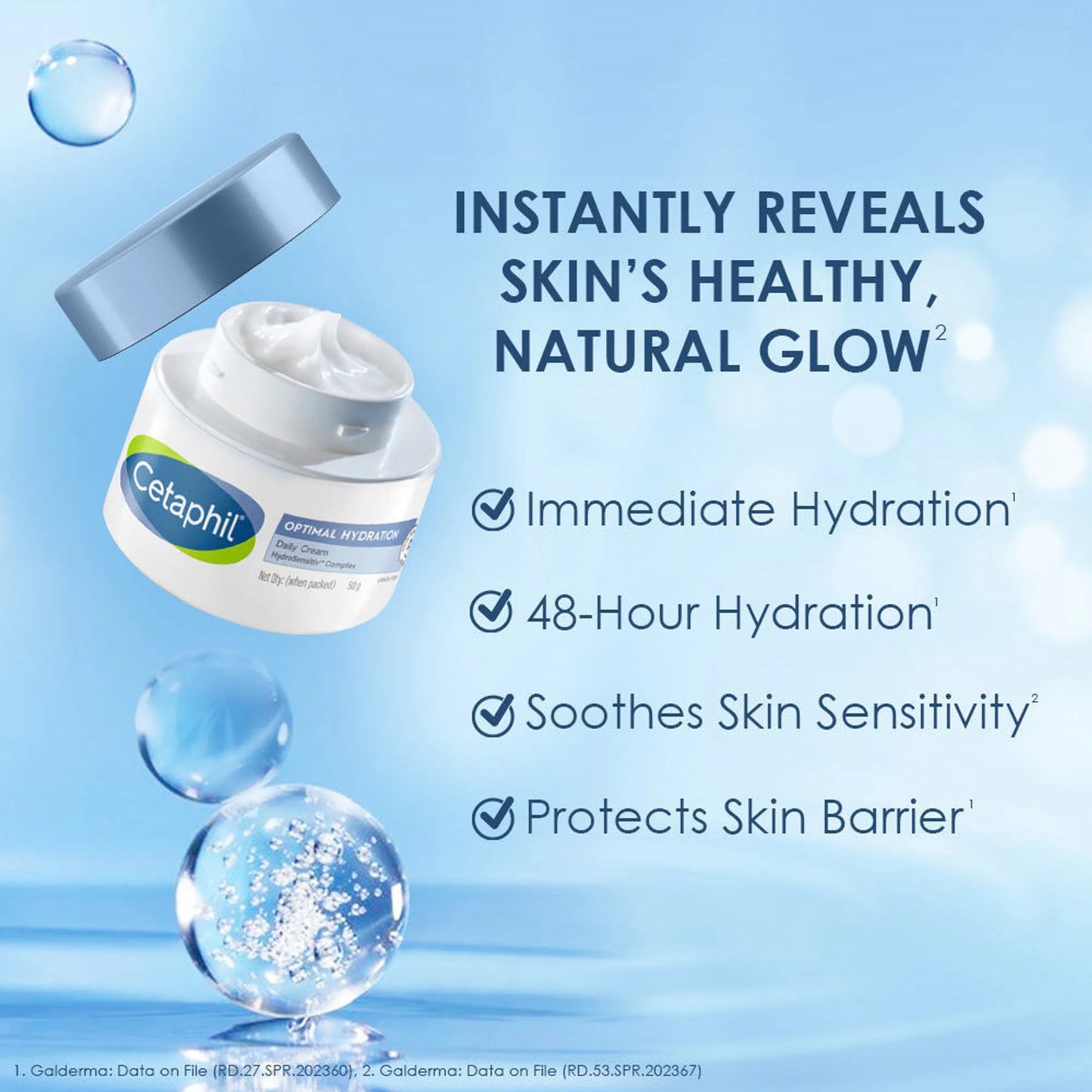 Cetaphil Optimal Hydration Daily Cream, Lightweight, Skin Barrier Protection with Hyaluronic Acid - 50 gm