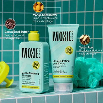 Moxie Beauty Wavy Travel Routine - Shampoo, Conditioner, Leave-In Conditioner & Styling Serum Gel - combo