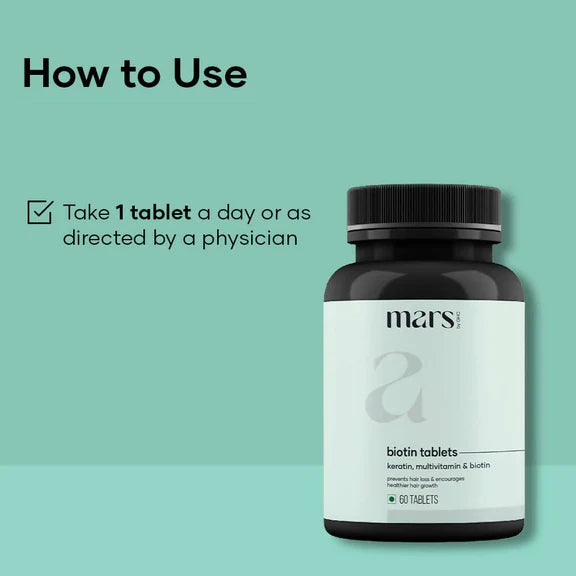 Mars By GHC Hair Biotin Tablets with Keratin, Amino Acids, Grape Seed - 60 tabs