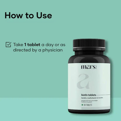 Mars By GHC Hair Biotin Tablets with Keratin, Amino Acids, Grape Seed - 60 tabs