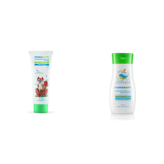 Mamaearth Natural Berry Blast Kids Toothpaste & Deeply Nourishing Wash for Babies -combo