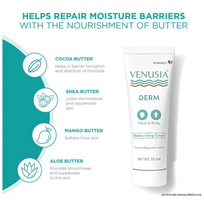 Dr. Reddy's Venusia Derm Moisturizing Cream For Face & Body - 75 gm