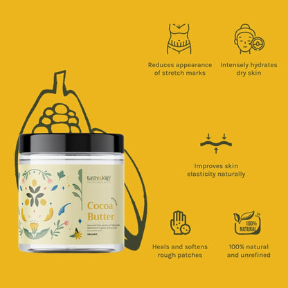 Tattvalogy African Cocoa Butter in Jar Packaging, Raw Unrefined, Body Butter & Moisturizer - 100 gm