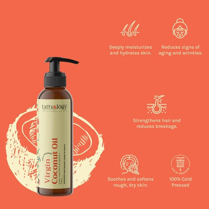 Tattvalogy Virgin Coconut Oil - Organic, Lightweight, Deep Moisturizer for Skin & Healthy Hair Care - 200 ml