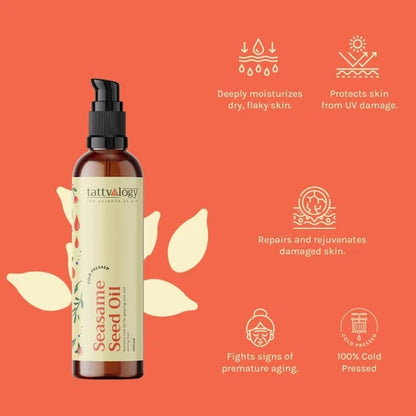 Tattvalogy Sesame Seed Oil - Cold Pressed, Strengthens Hair, Soothes & Nourishes Skin, all Naturally - 200 ml