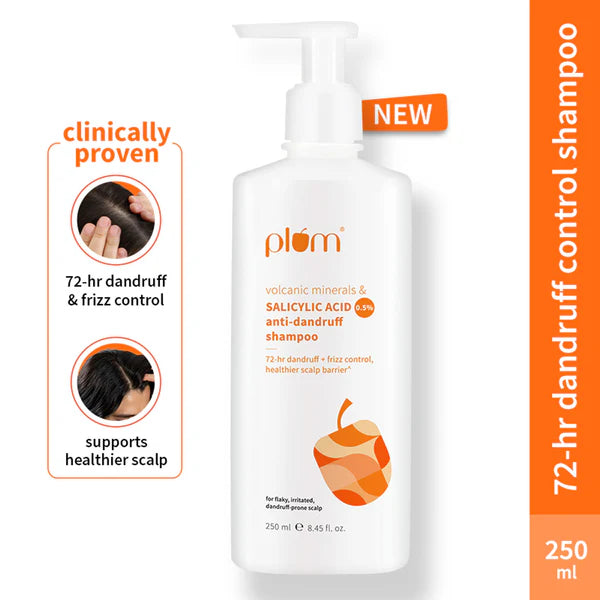Plum Anti-Dandruff Shampoo with Volcanic Minerals 0.5% Salicylic Acid, 72hr Dandruff & Frizz Control - 250 ml