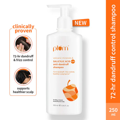 Plum Anti-Dandruff Shampoo with Volcanic Minerals 0.5% Salicylic Acid, 72hr Dandruff & Frizz Control - 250 ml