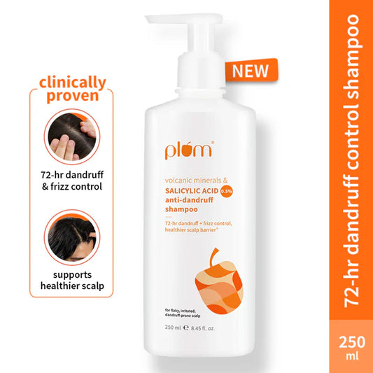 Plum Anti-Dandruff Shampoo with Volcanic Minerals 0.5% Salicylic Acid, 72hr Dandruff & Frizz Control - 250 ml