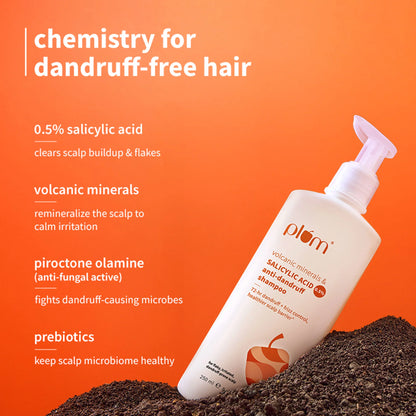 Plum Anti-Dandruff Shampoo with Volcanic Minerals 0.5% Salicylic Acid, 72hr Dandruff & Frizz Control - 250 ml