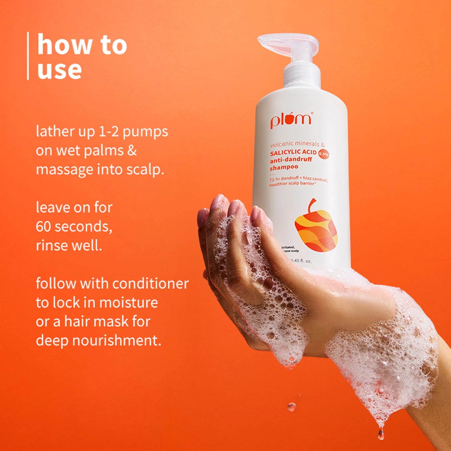 Plum Anti-Dandruff Shampoo with Volcanic Minerals 0.5% Salicylic Acid, 72hr Dandruff & Frizz Control - 250 ml