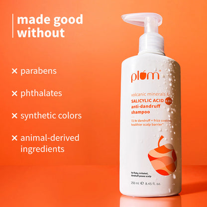 Plum Anti-Dandruff Shampoo with Volcanic Minerals 0.5% Salicylic Acid, 72hr Dandruff & Frizz Control - 250 ml