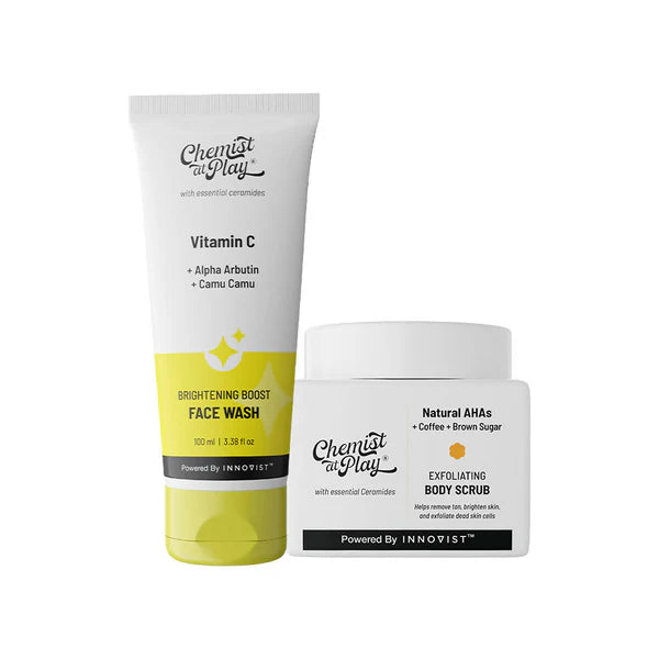 Chemist At Play Exfoliating Body Scrub + Brightening Boost Vitamin C Face Wash Combo - combo