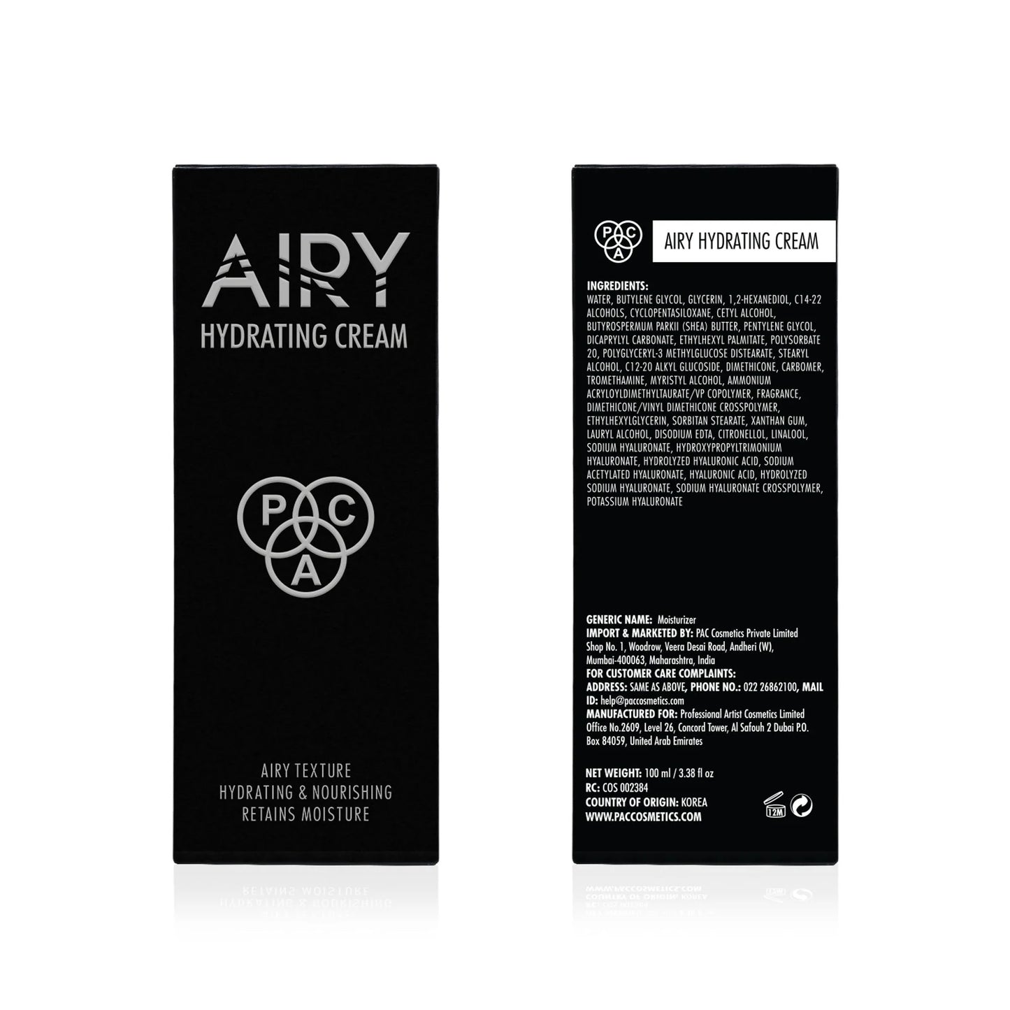 PAC Studio Airy Hydrating Cream - Ultra Lightweight, Non-Greasy Formula, Absorbs Fast & Deeply Hydrates - 100 ml