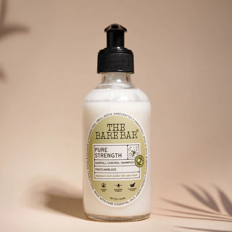 The Bare Bar Pure Strength Shampoo - Exfoliates Scalp, Strengthens Hair & Restores Ph Balance - 200 ml