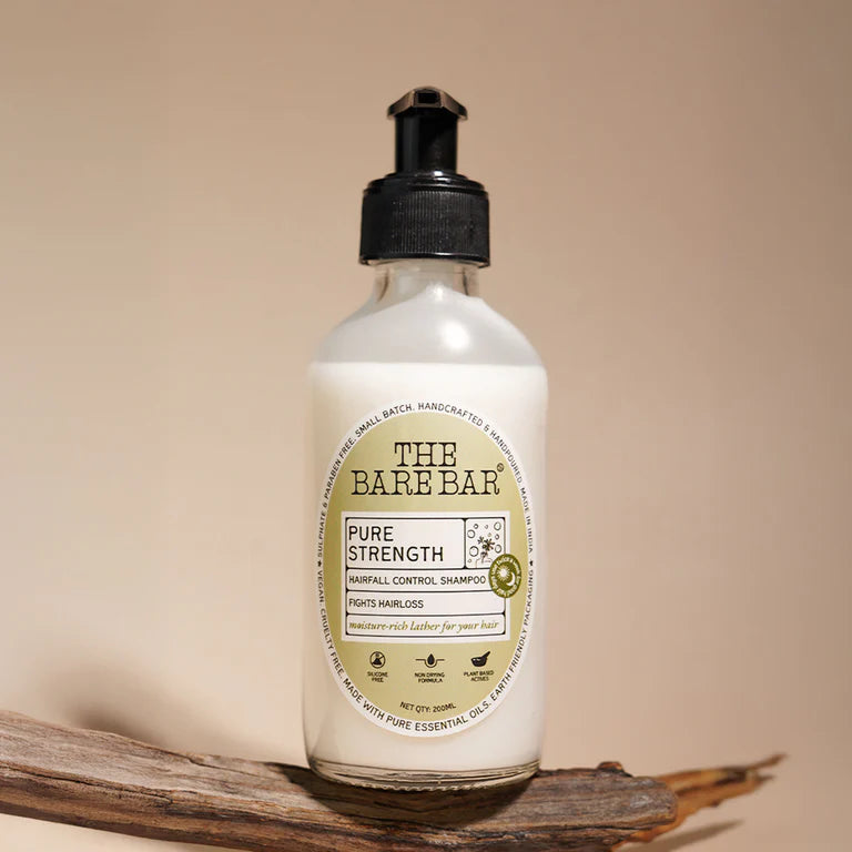 The Bare Bar Pure Strength Shampoo - Exfoliates Scalp, Strengthens Hair & Restores Ph Balance - 200 ml