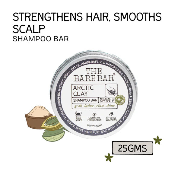 The Bare Bar Arctic Clay Shampoo Bar - Detoxifies Scalp, Boosts Volume & Locks In Moisture - 25 gm