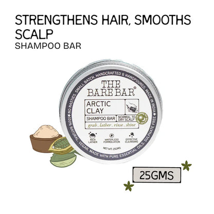 The Bare Bar Arctic Clay Shampoo Bar - Detoxifies Scalp, Boosts Volume & Locks In Moisture - 25 gm