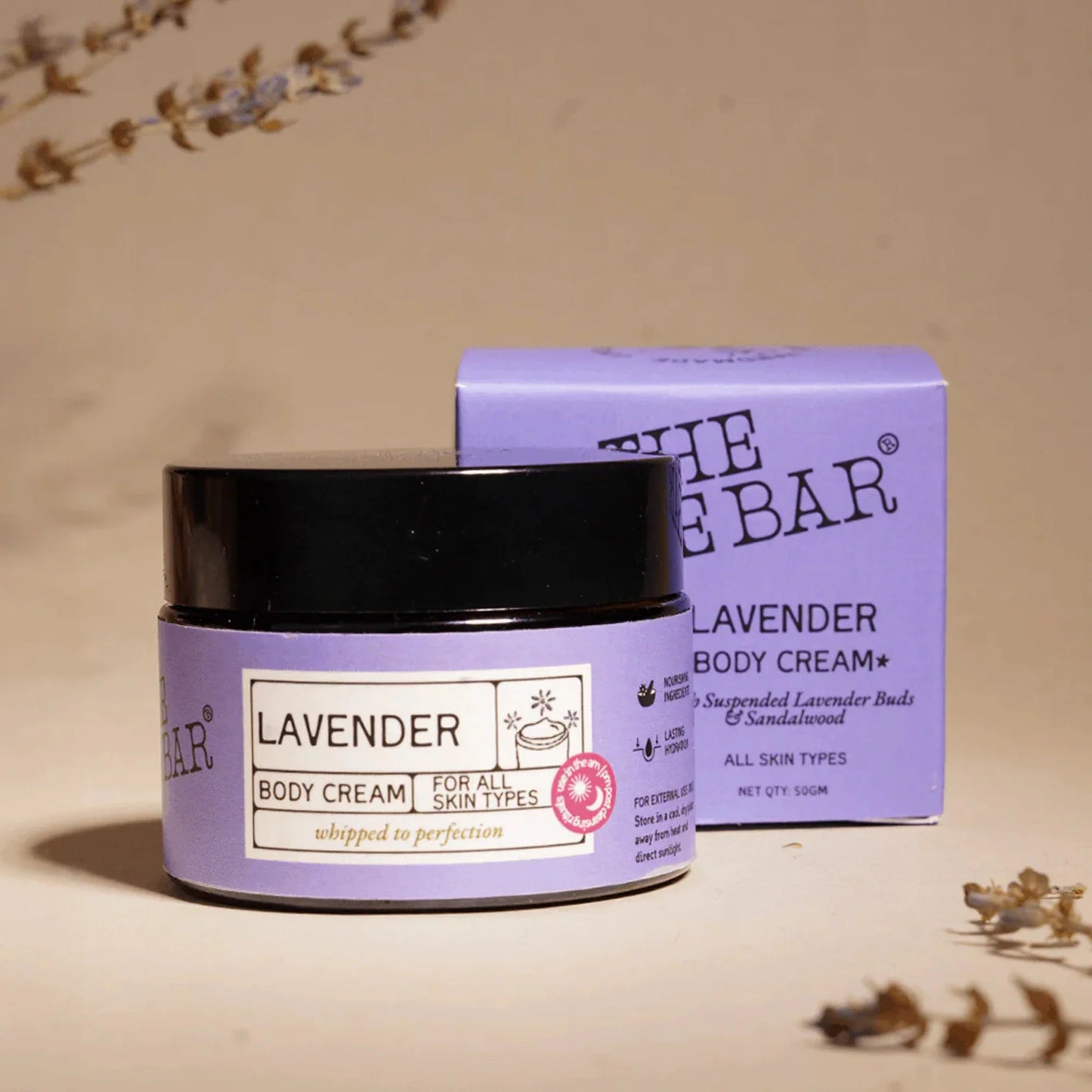 The Bare Bar Lavender Body Cream Floral Sweet Scent With Sandalwood & Lavender - 50 gm