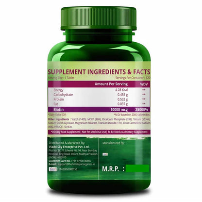 Himalayan Organics Biotin 10,000 mcg For Hair, Nails & Skin Nutraceutical Tablets - 120 tabs