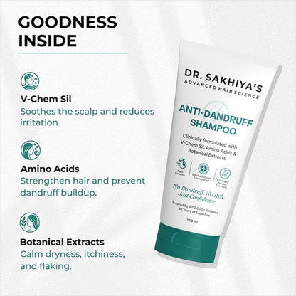 Dr.Sakhiya Anti-Dandruff Shampoo, Itchy Scalp Relief For Men & Women - 120 ml