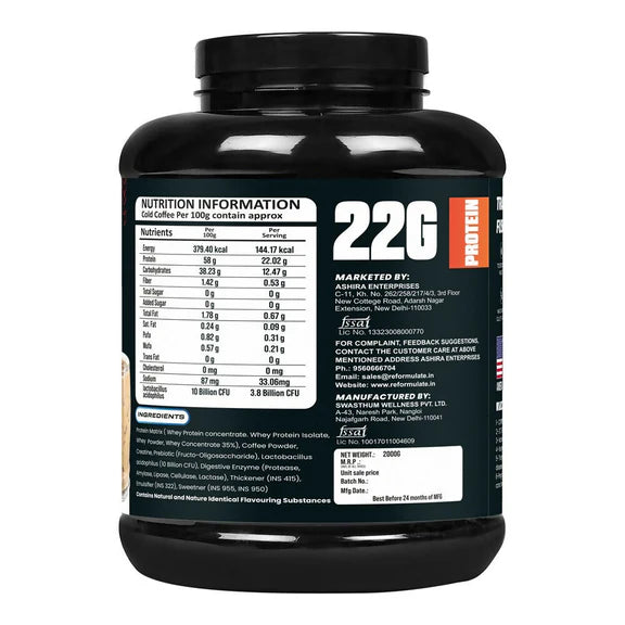 Reformulate Fusion Whey Protein With Pre & Pro Biotics I Muscle Growth I 58G Protein | 379 Kcal Energy - Cold Coffee - 2 kg