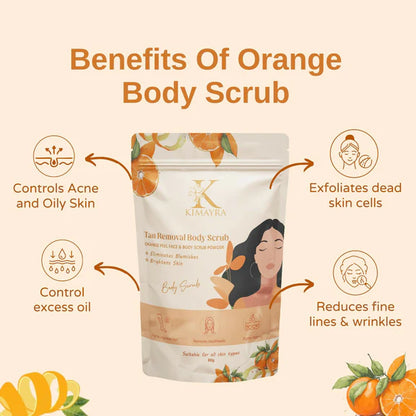 Kimayra Natural Orange Peel Face & Body Scrub For Brightens Skin Tone, Tan Removal Scrub - 80 gm