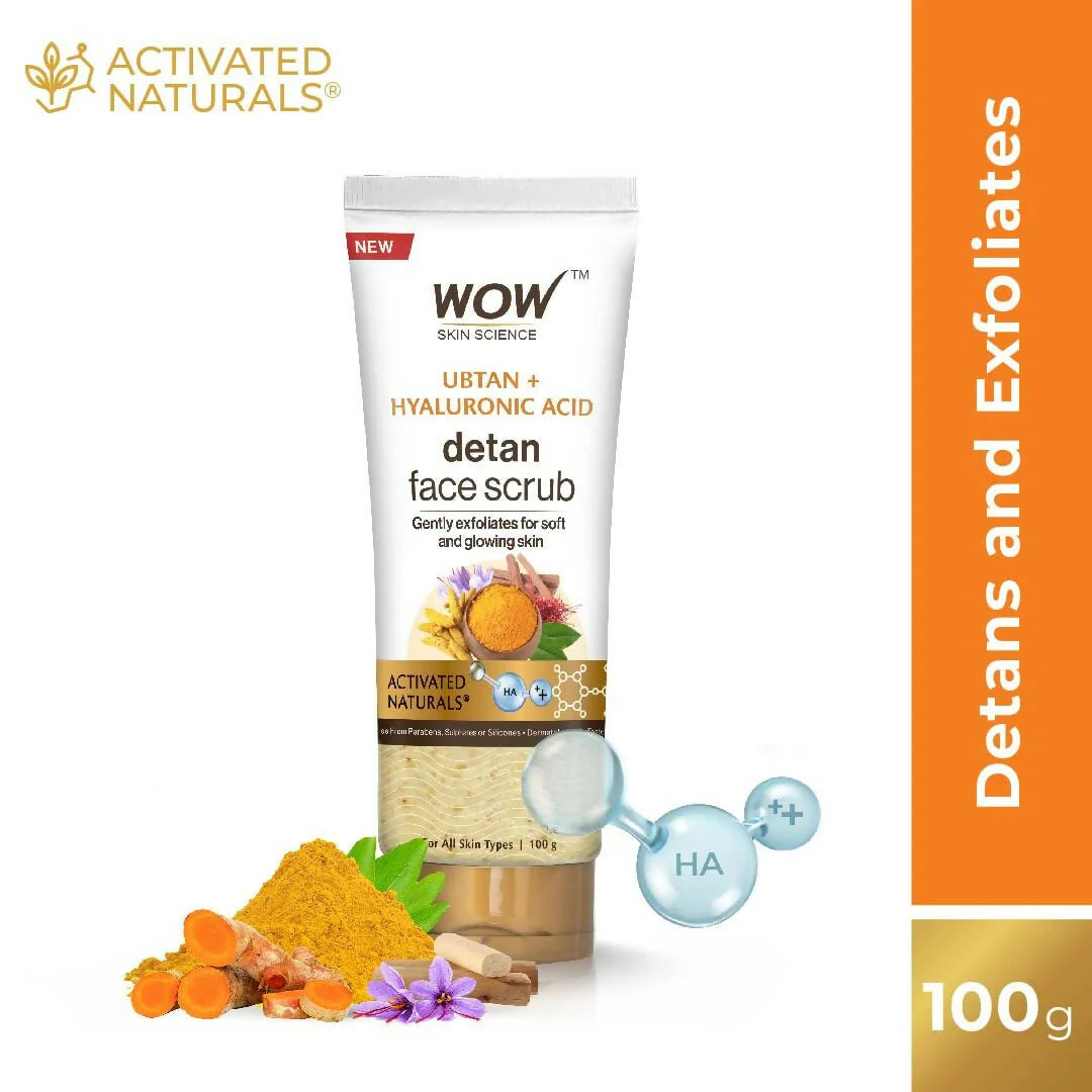 WOW Skin Science Ubtan + Hyaluronic Acid Detan Face Scrub For Gently Exfoliates, Removes Impurities, Hydrates Skin