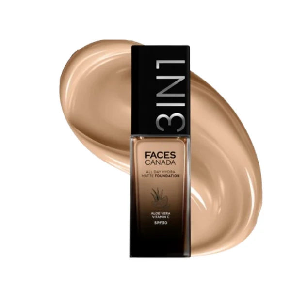 Faces Canada All Day Hydra Matte 3 in 1 Foundation - Medium Natural 022 - 30 ml