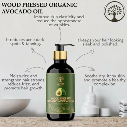 Ivory Natural Wood Pressed Organic Avocado Oil Premium & Extra Virgin - 200 ml