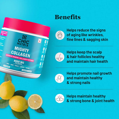 Chicnutrix Mighty Collagen Japanese Collagen Powder For Skin, Hair, Nails & Joints - Lemonade Flavor