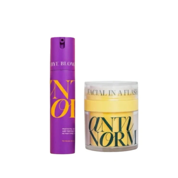 Antinorm Bye Bye Blow Dry Hair Serum and Facial In A Flash Enzyme Scrub Combo - combo