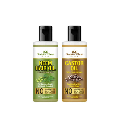 Nature Glow Herbal Neem & Castor Hair Oil Combo - Combo