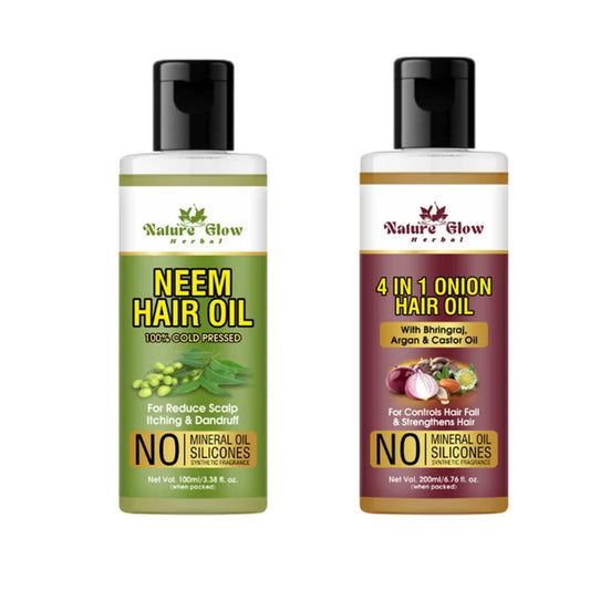Nature Glow Herbal Neem & 4 In 1 Onion Hair Oil Combo - Combo