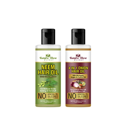 Nature Glow Herbal Neem & 4 In 1 Onion Hair Oil Combo - Combo