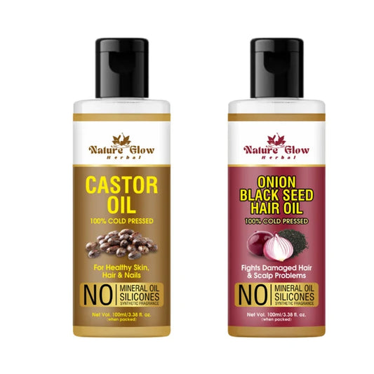 Nature Glow Herbal Castor & Onion With Black Seed Hair Oil Combo - Combo