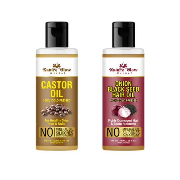Nature Glow Herbal Castor & Onion With Black Seed Hair Oil Combo - Combo
