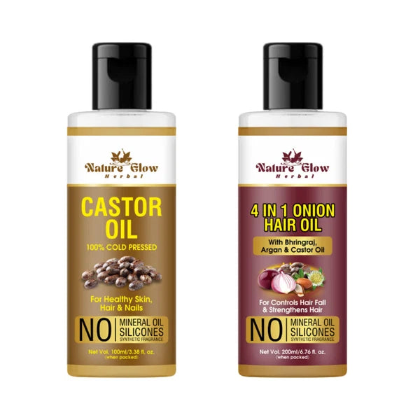 Nature Glow Herbal Castor Oil & 4 In 1 Hair Oil Combo - Combo