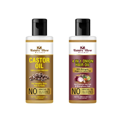 Nature Glow Herbal Castor Oil & 4 In 1 Hair Oil Combo - Combo